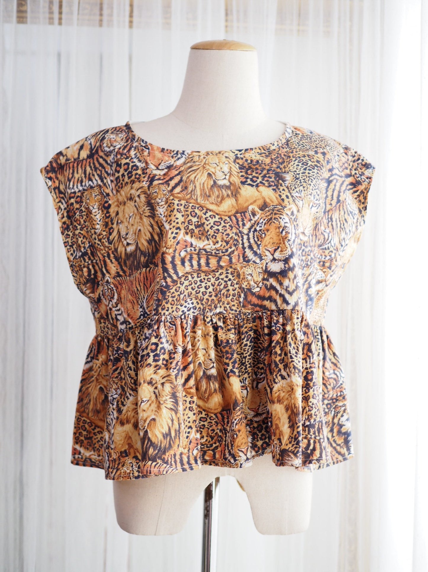 Upcycled Leopard Print Babydoll Top with Matching Lace Bag