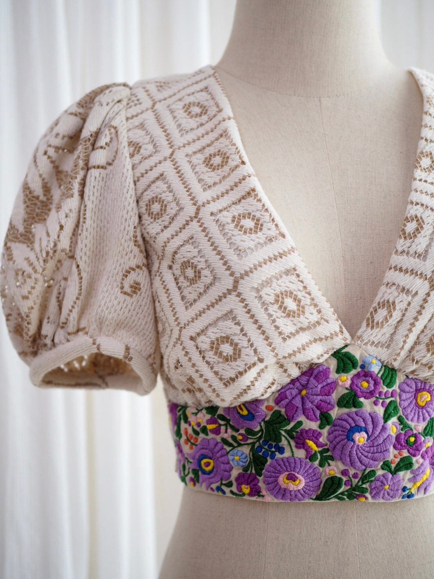 Hungarian-Inspired Embroidered Lace Crop Top – Original Design, One of a Kind