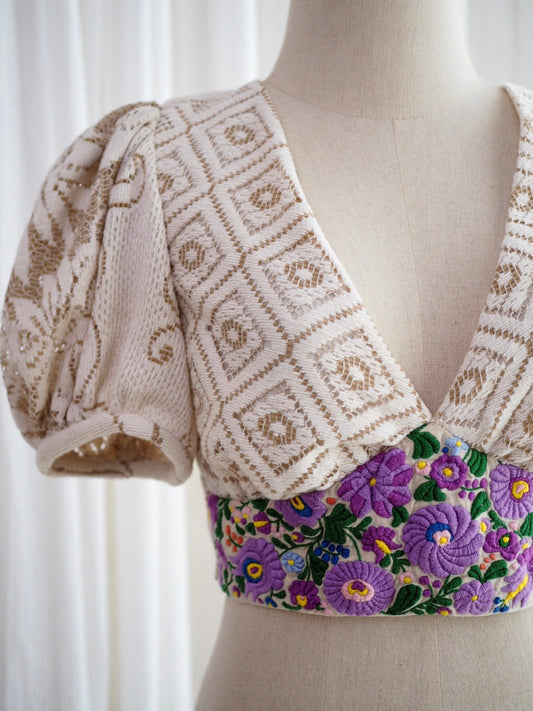 Hungarian-Inspired Embroidered Lace Crop Top – Original Design, One of a Kind