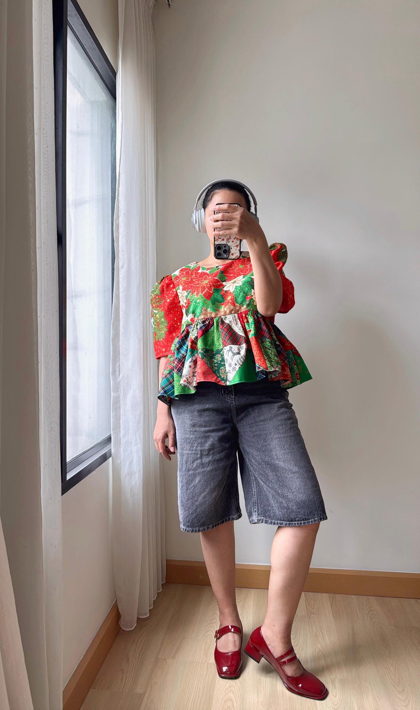 Christmas Patchwork Peplum Blouse – One of a Kind