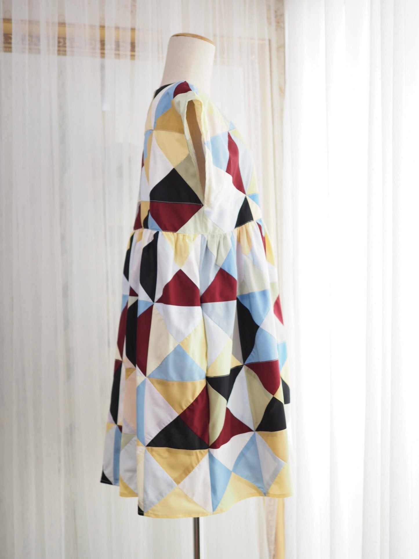 Geometric Patchwork Babydoll Dress – One of a Kind