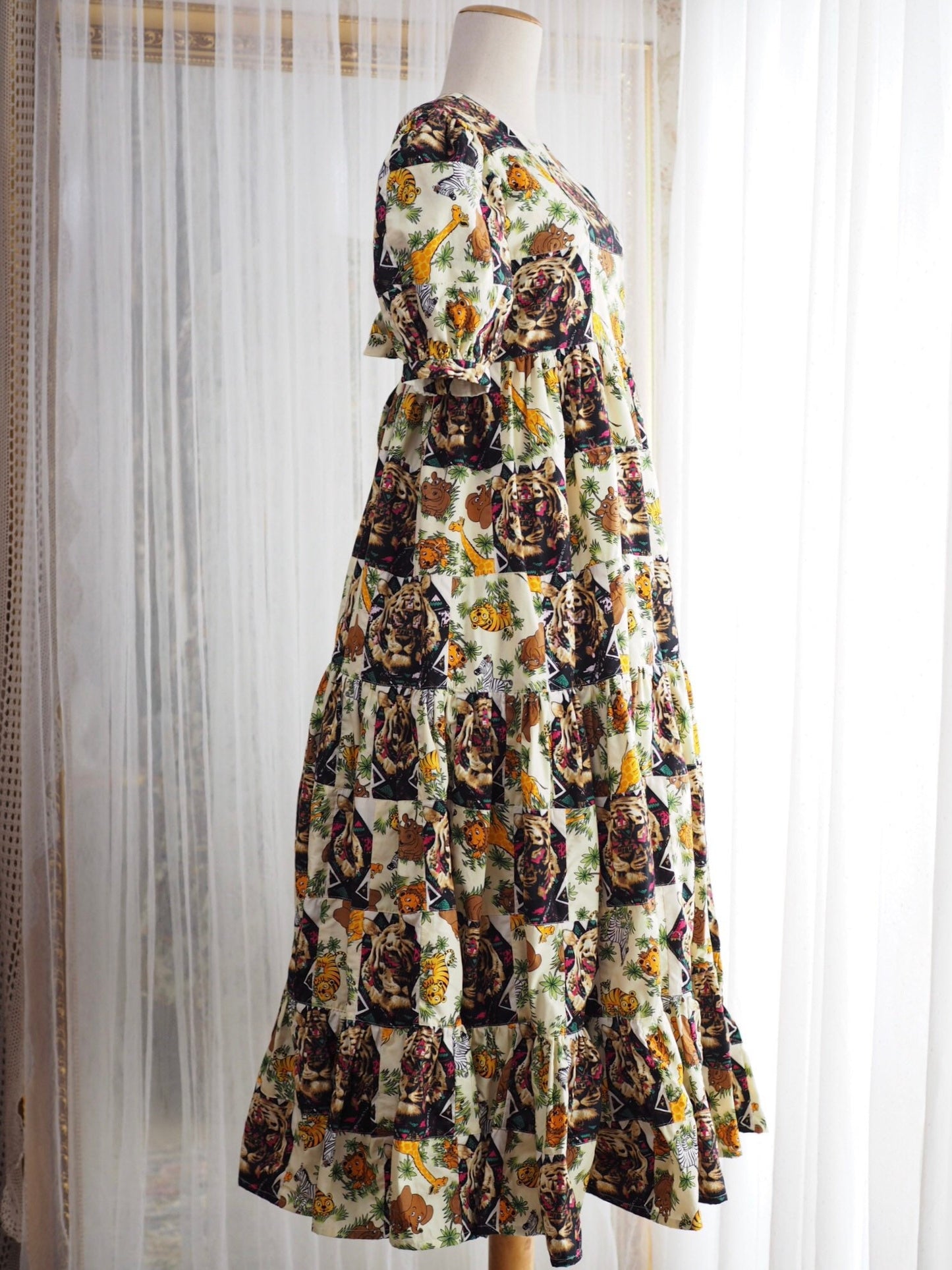 Tiger Print Babydoll Maxi Dress with White Collar – One of a Kind