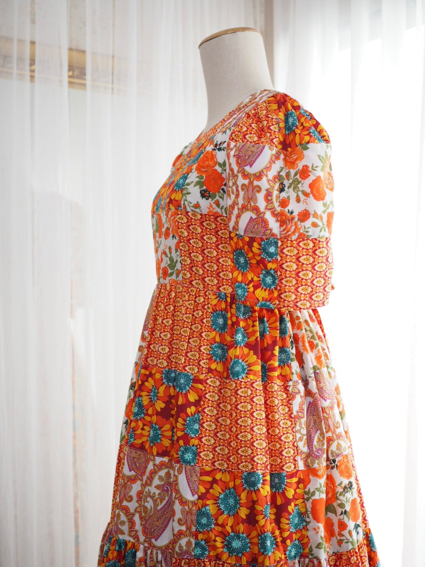 Orange Floral Patchwork Babydoll Maxi Dress – One of a Kind