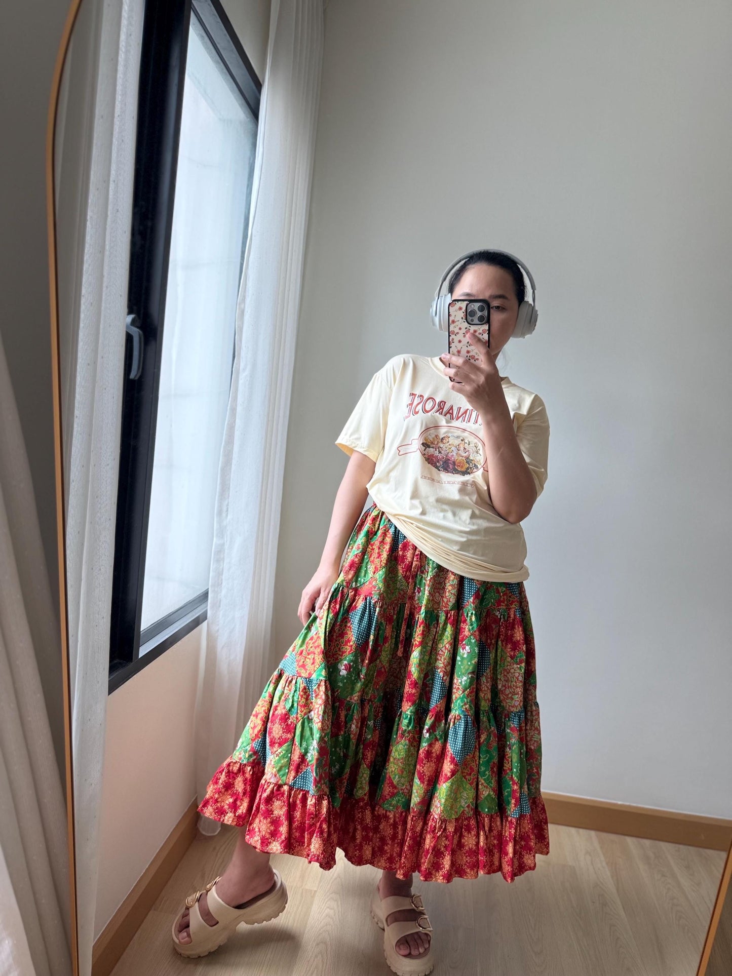 Handmade Christmas Patchwork Midi Skirt – Festive Cotton Skirt