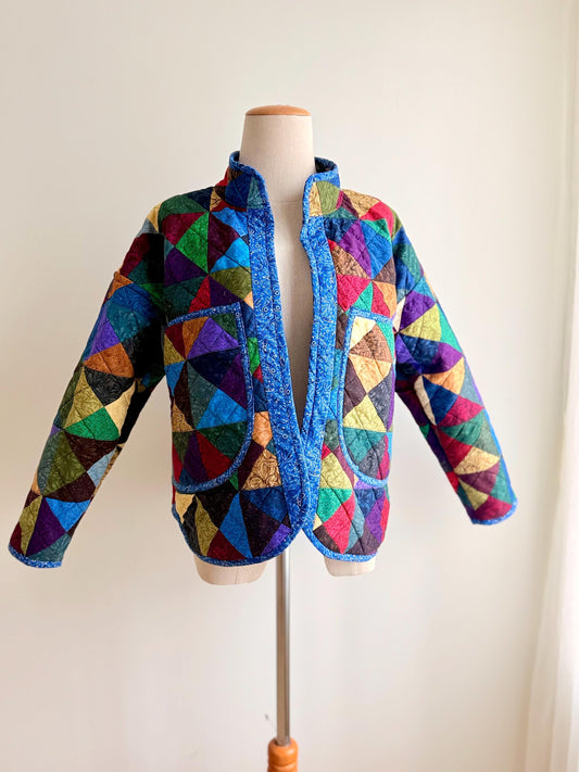 Handmade Reversible Patchwork Quilt Jacket – Geometric Cotton Jacket