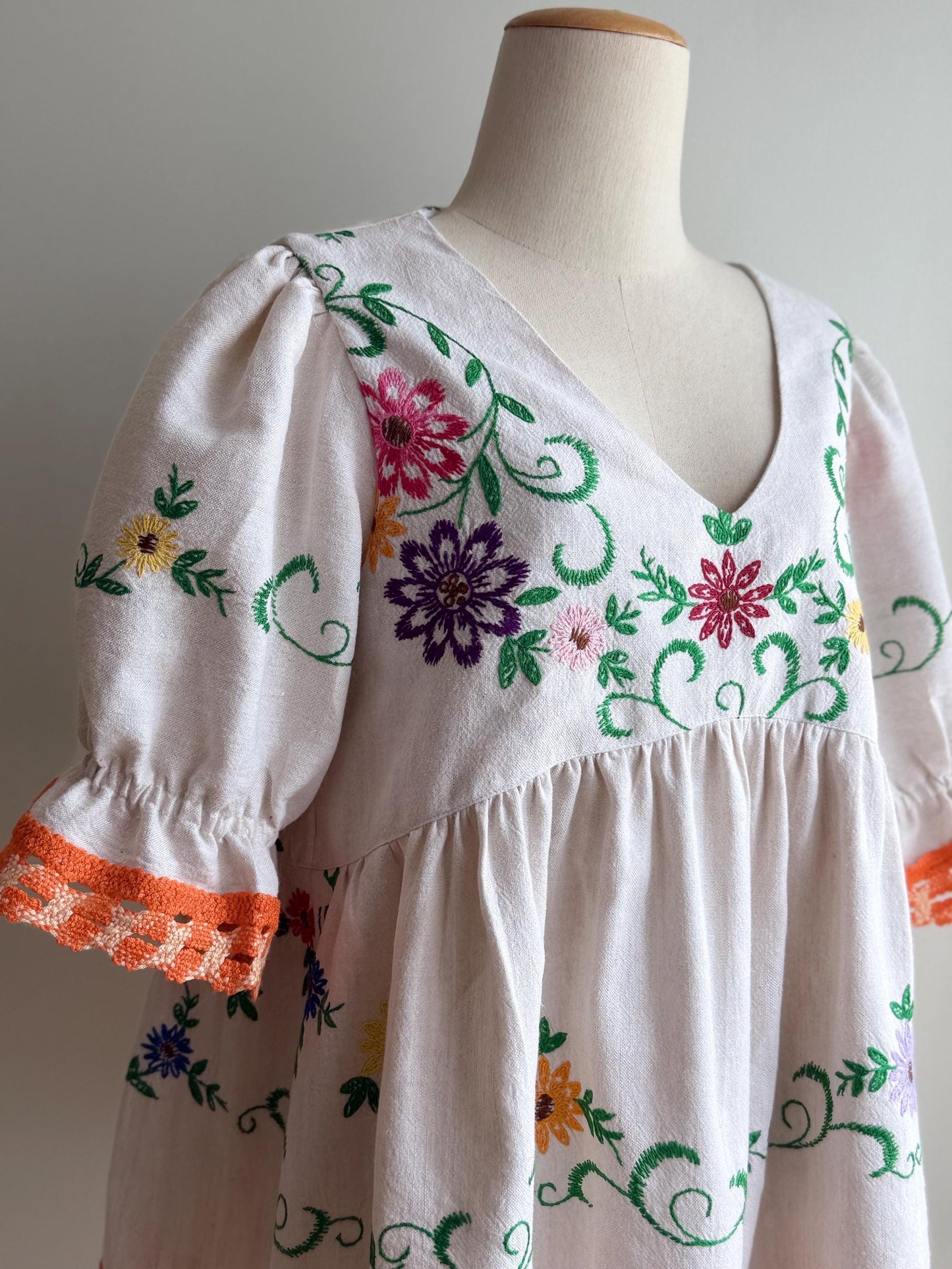 Upcycled Vintage Embroidered Tablecloth Babydoll Top – One of a Kind