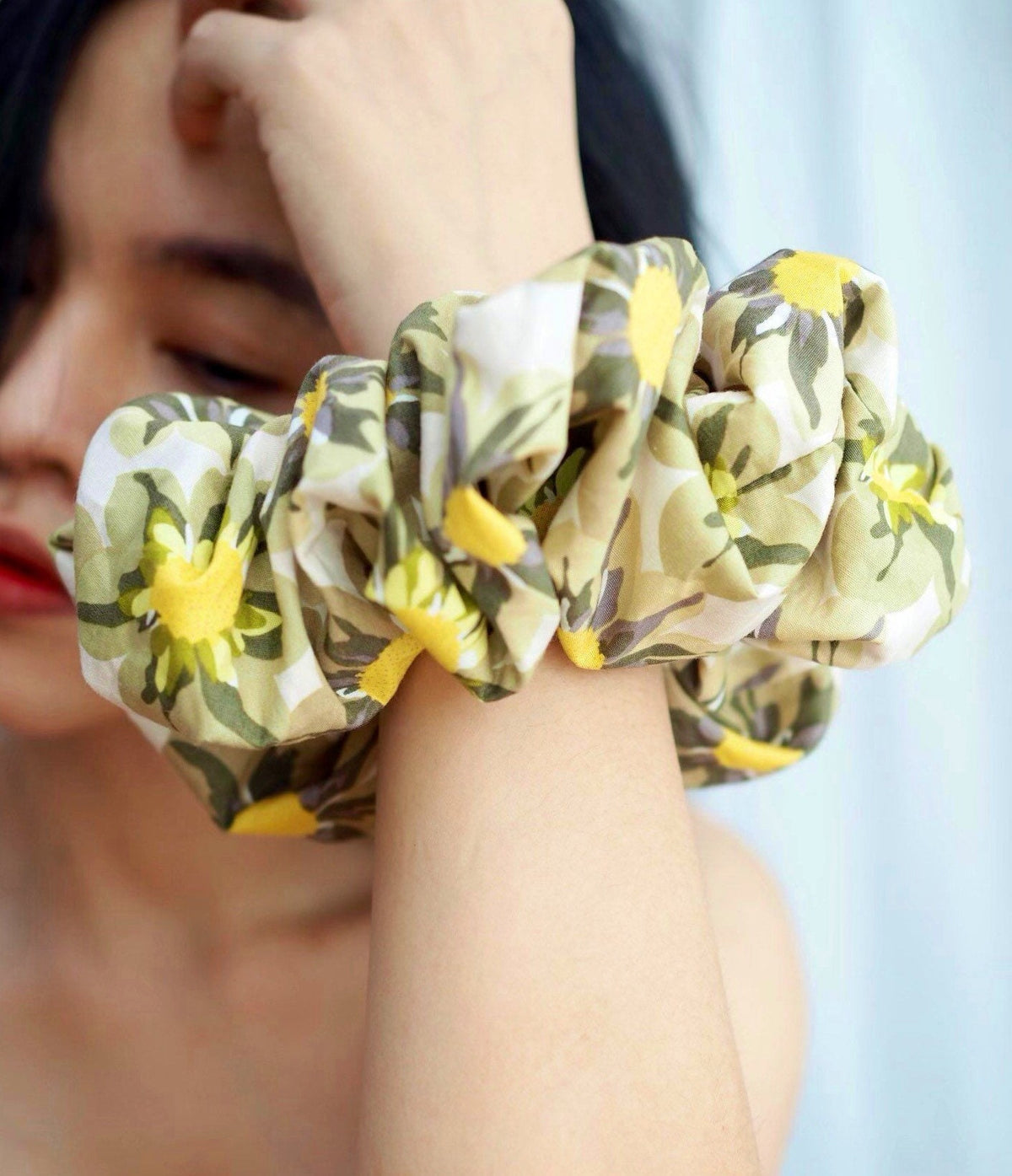 Clover Green Oversized Scrunchie – Handmade Cotton Hair Scrunchie