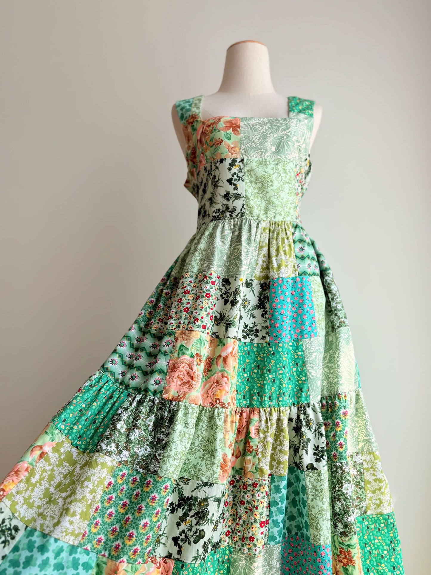 Green Floral Patchwork Maxi Dress – One of a Kind