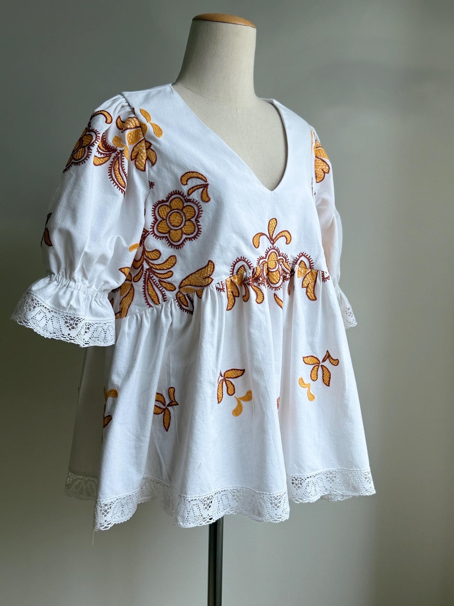 Upcycled Vintage Embroidered Tablecloth Babydoll Top – One of a Kind
