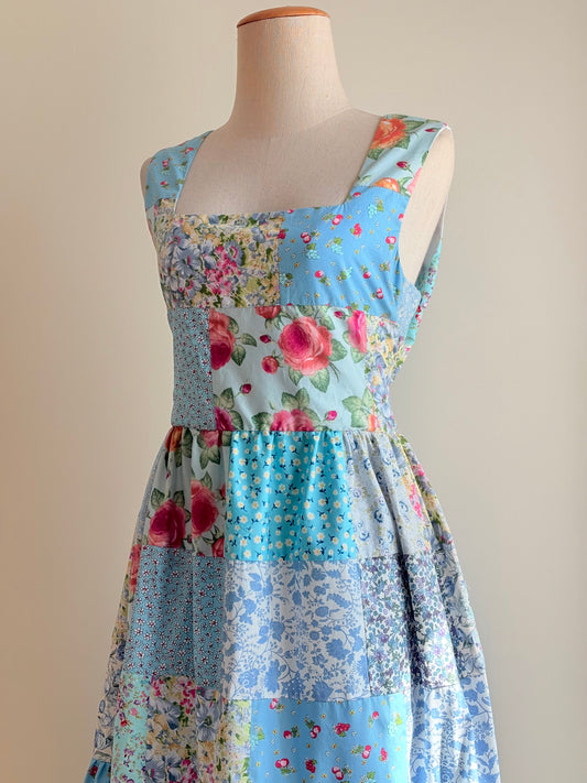 Blue Floral Babydoll dress Patchwork — SOLD OUT