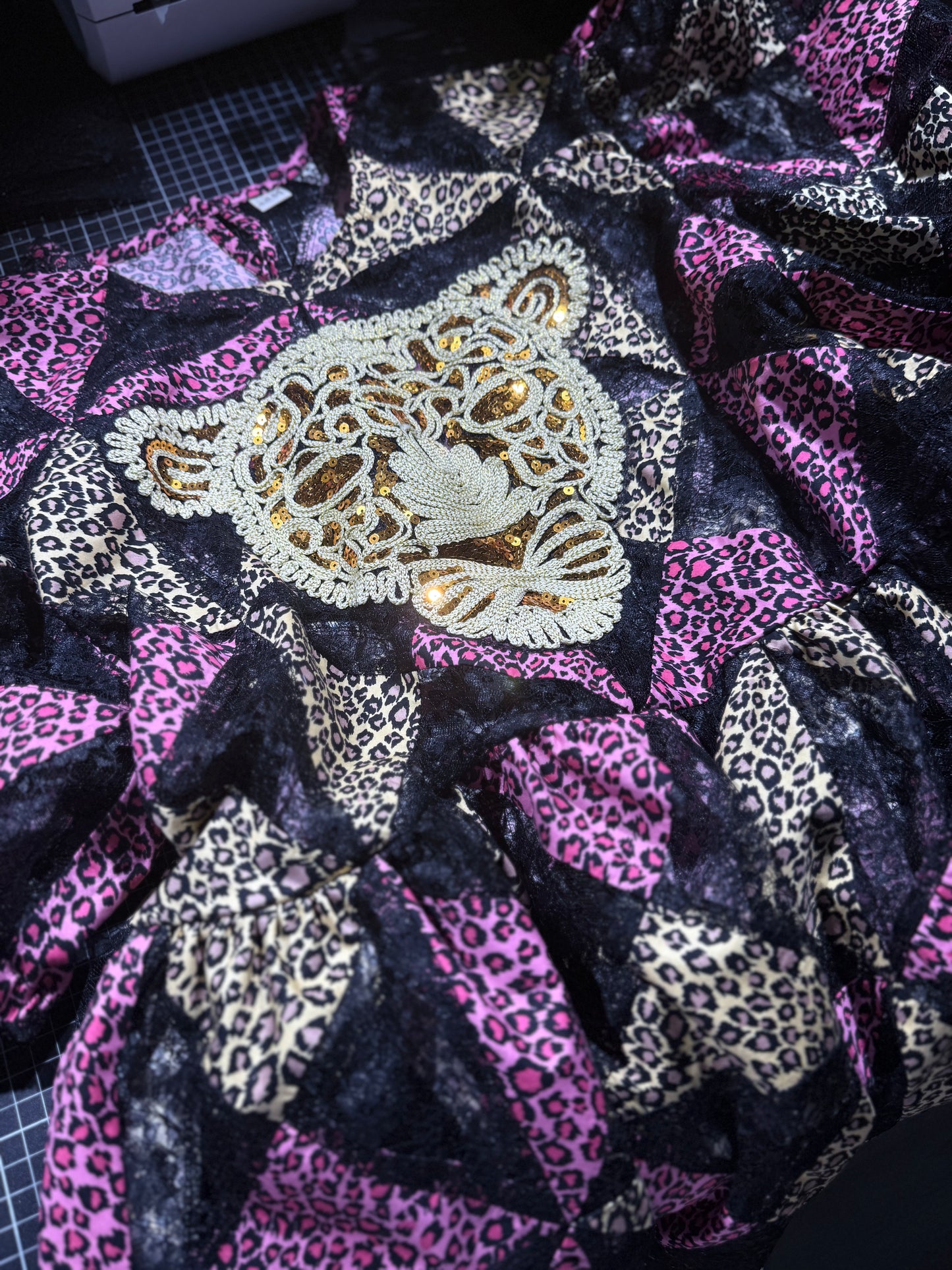 Pink Leopard Patchwork Babydoll Dress with Statement Appliqué – One of a Kind