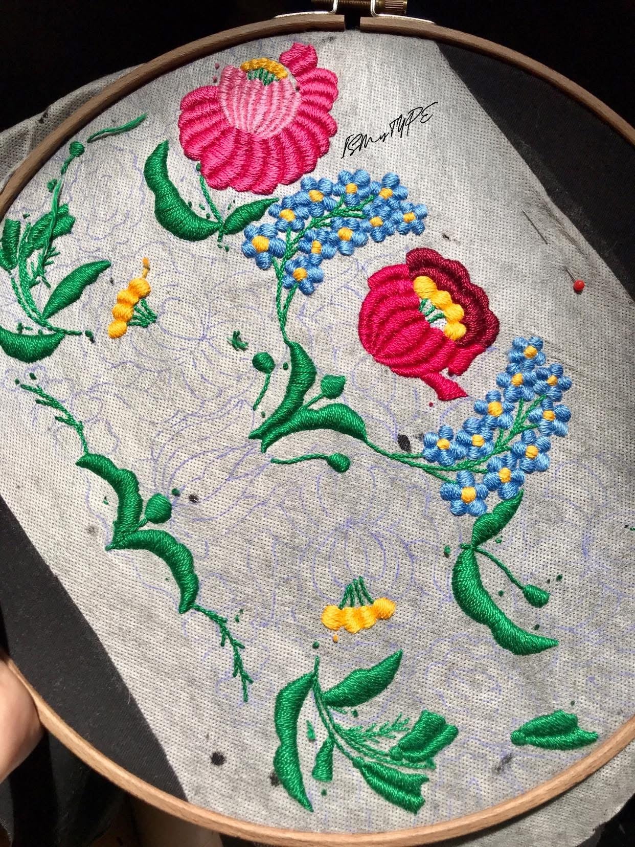 Hand-Embroidered Floral Scrunchie Tote Bag – Original Design, One of a Kind