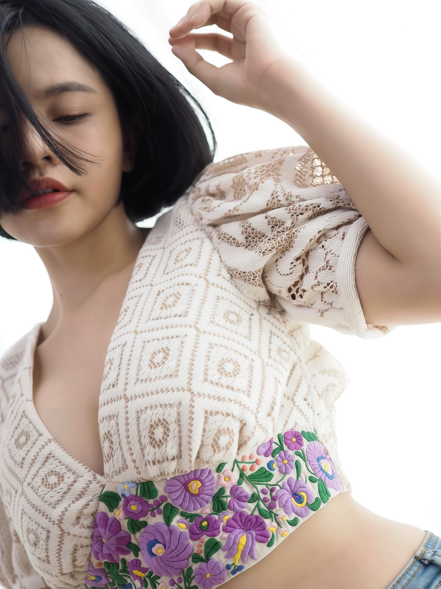 Hungarian-Inspired Embroidered Lace Crop Top – Original Design, One of a Kind