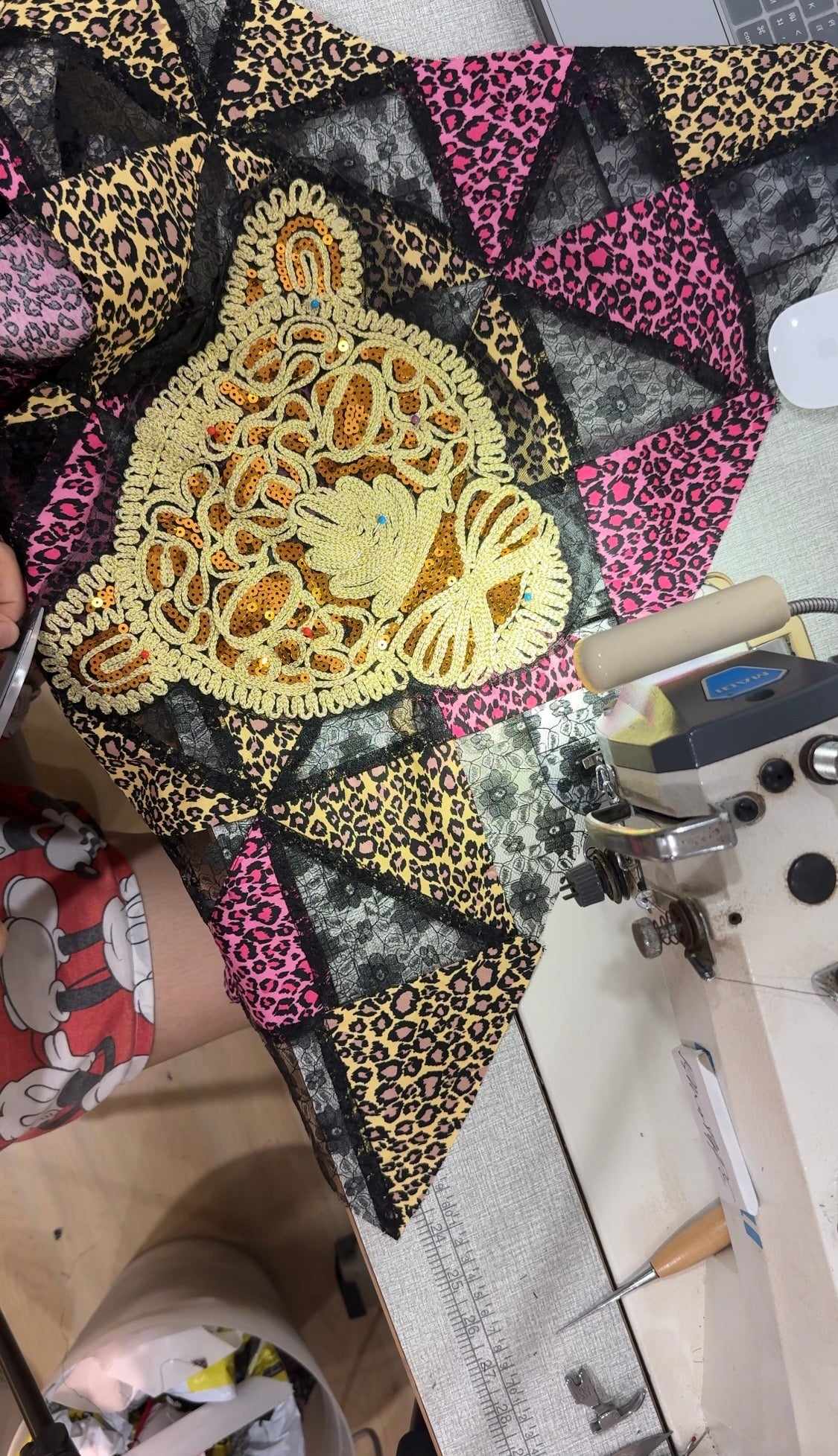 Pink Leopard Patchwork Babydoll Dress with Statement Appliqué – One of a Kind
