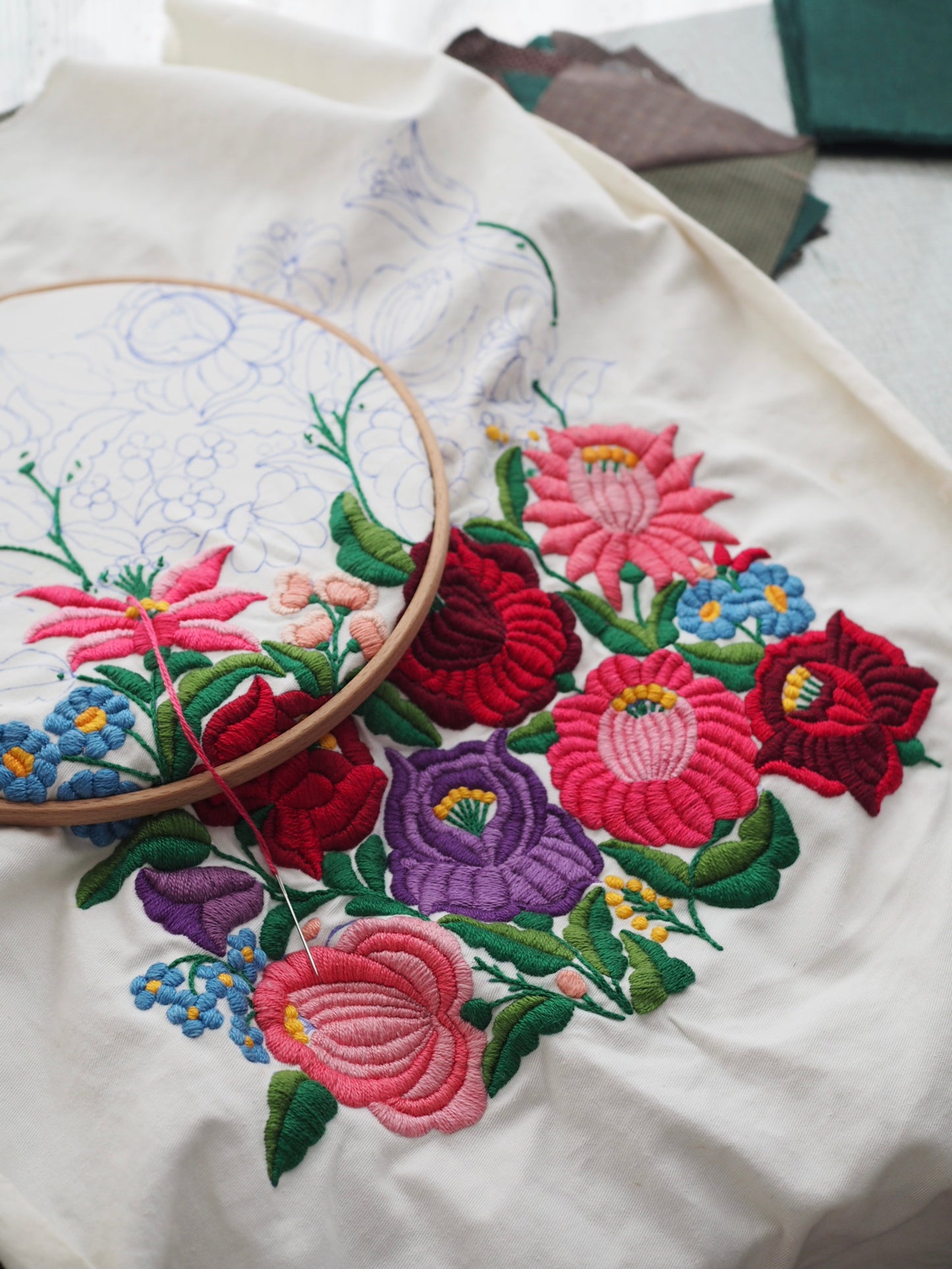 Hungarian-Inspired Hand-Embroidered Floral Tote Bag – Original Design, One of a Kind