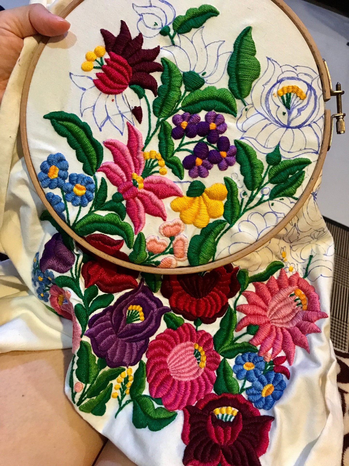 Hungarian-Inspired Hand-Embroidered Floral Tote Bag – Original Design, One of a Kind