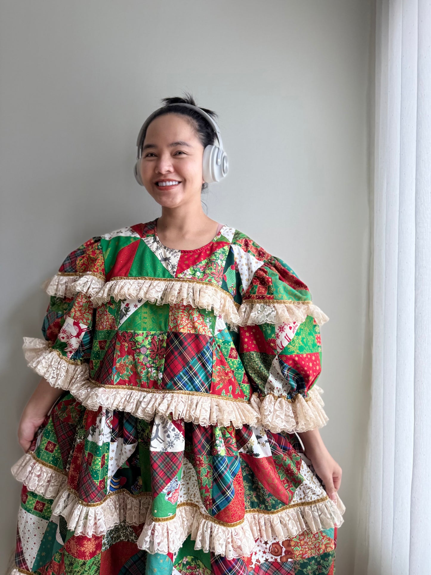 Christmas Patchwork Lace Tiered Dress – One of a Kind