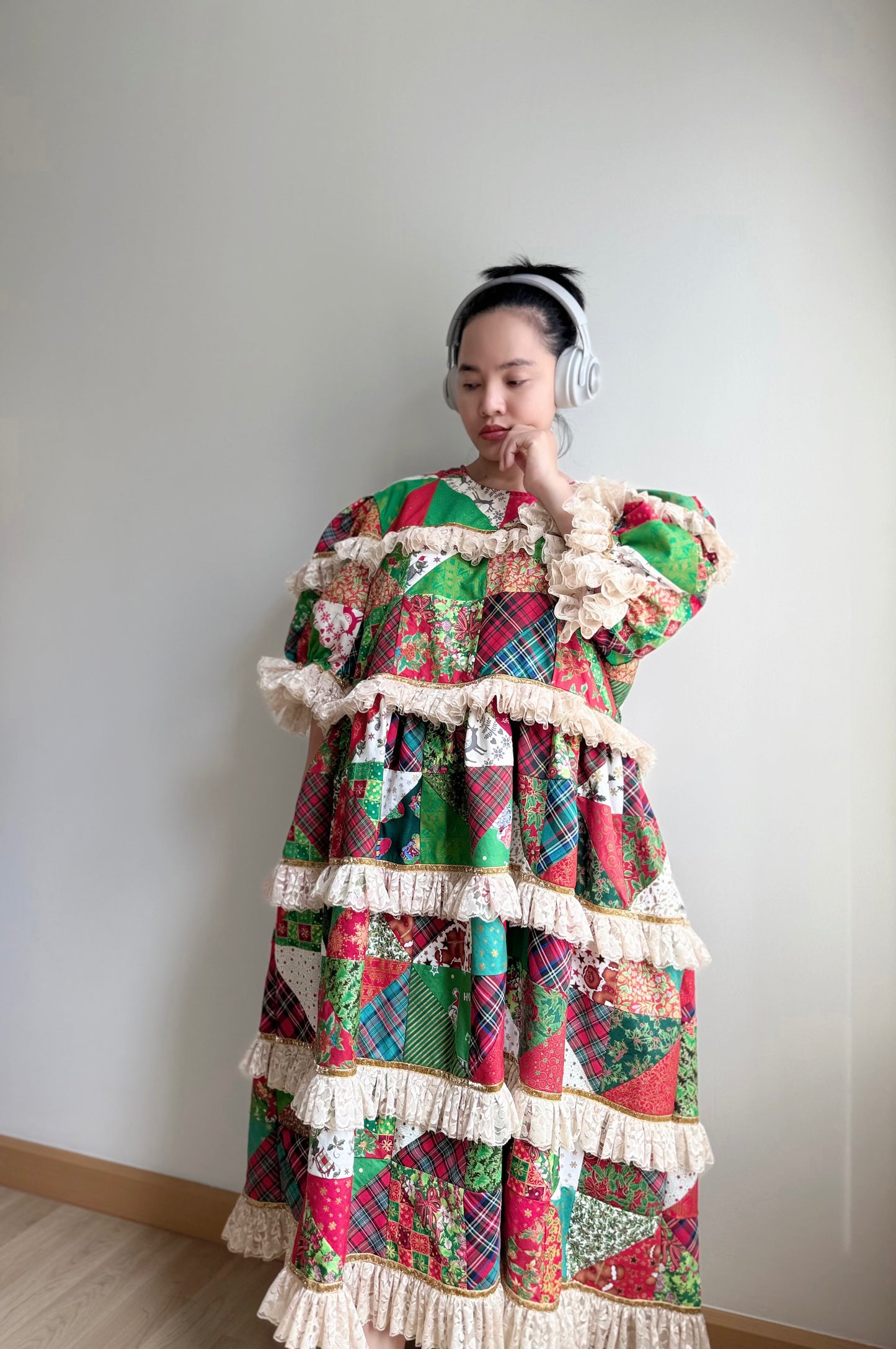 Christmas Patchwork Lace Tiered Dress – One of a Kind