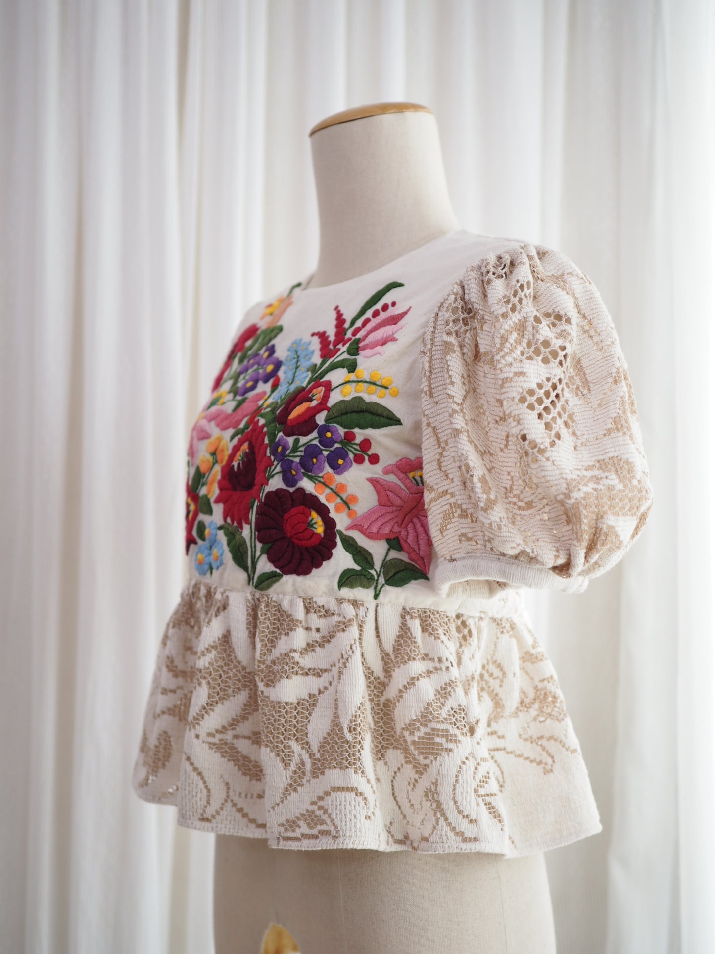Hungarian Kalocsa-Inspired Embroidered Peplum Top – One of a Kind