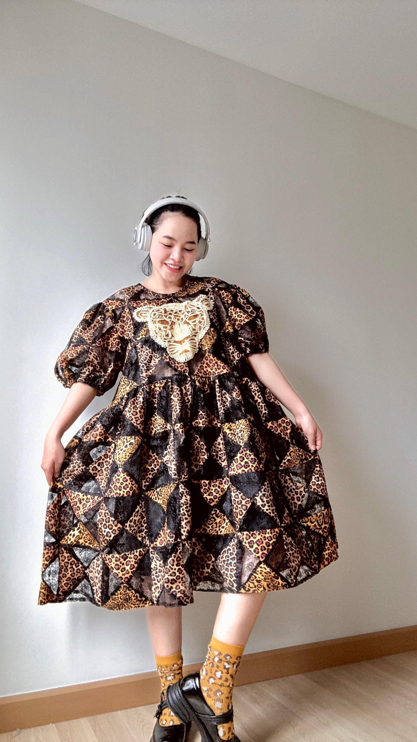 Leopard Patchwork Babydoll Midi Dress – One of a Kind