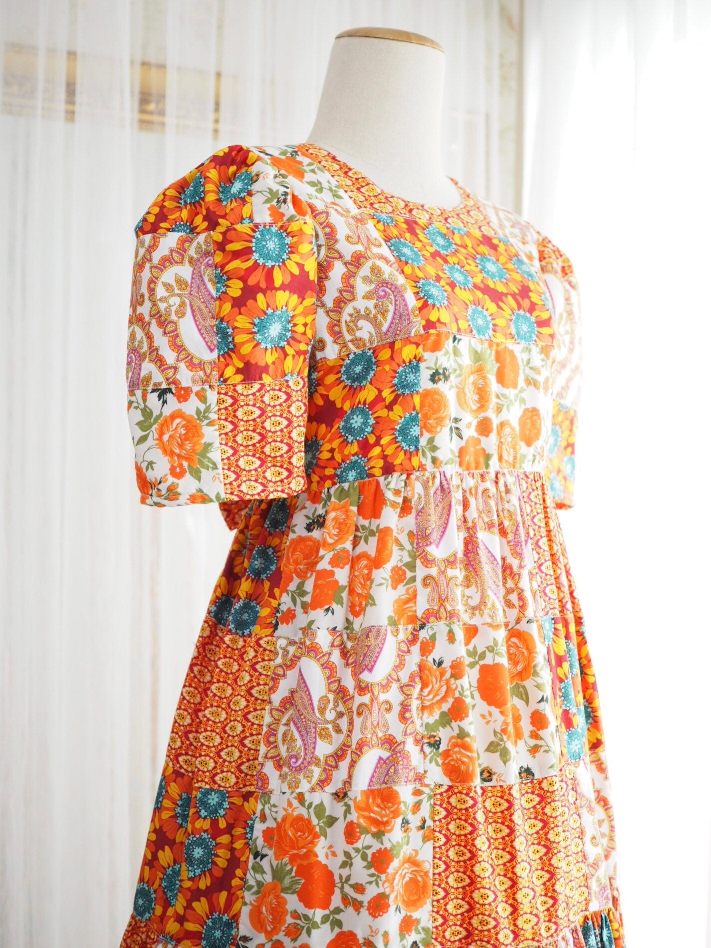Orange Floral Patchwork Babydoll Maxi Dress – One of a Kind