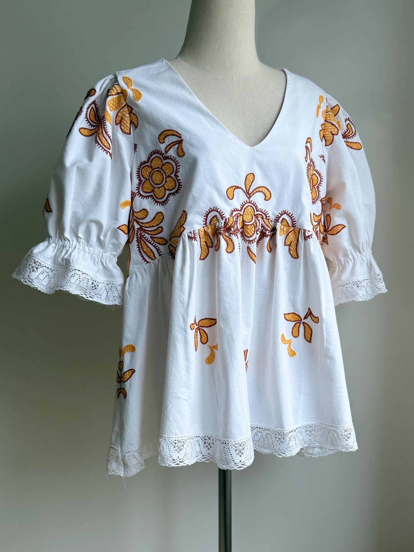 Upcycled Vintage Embroidered Tablecloth Babydoll Top – One of a Kind