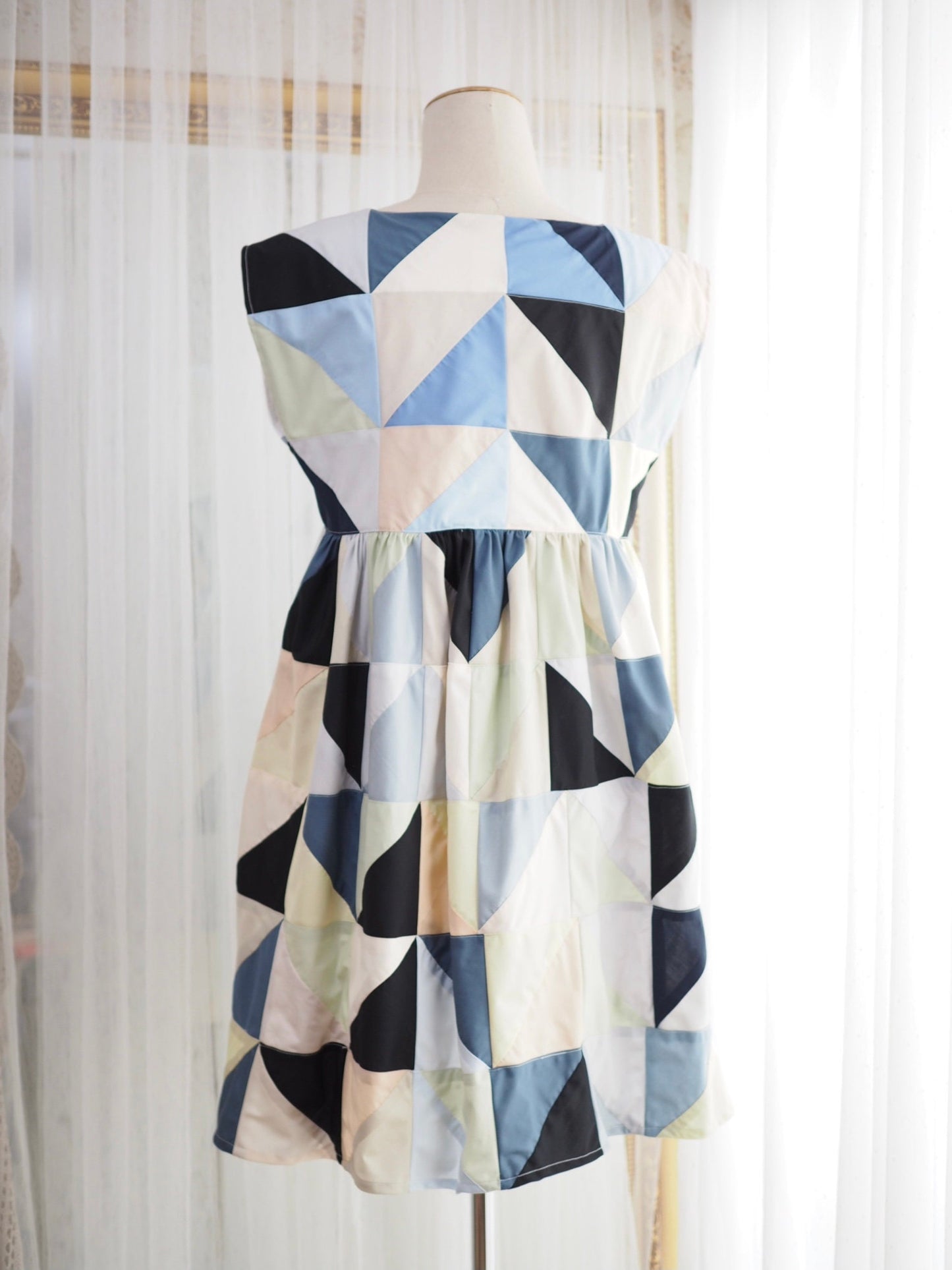 Geometric Patchwork Babydoll Dress – One of a Kind