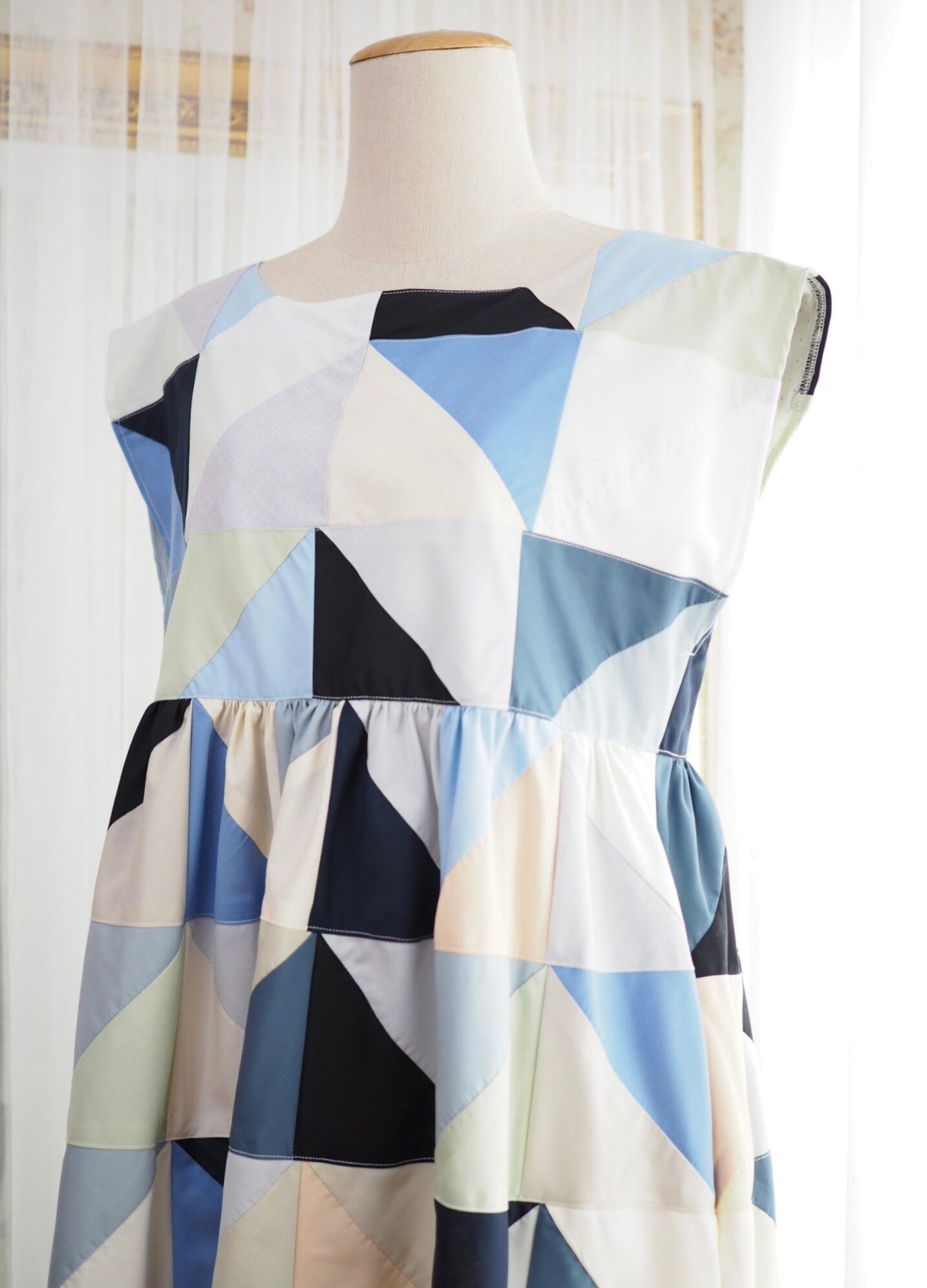 Geometric Patchwork Babydoll Dress – One of a Kind
