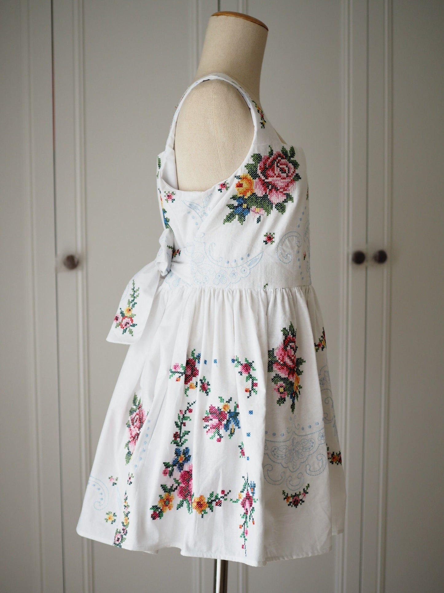 Upcycled Cross-Stitch Tablecloth Mini Dress – One of a Kind
