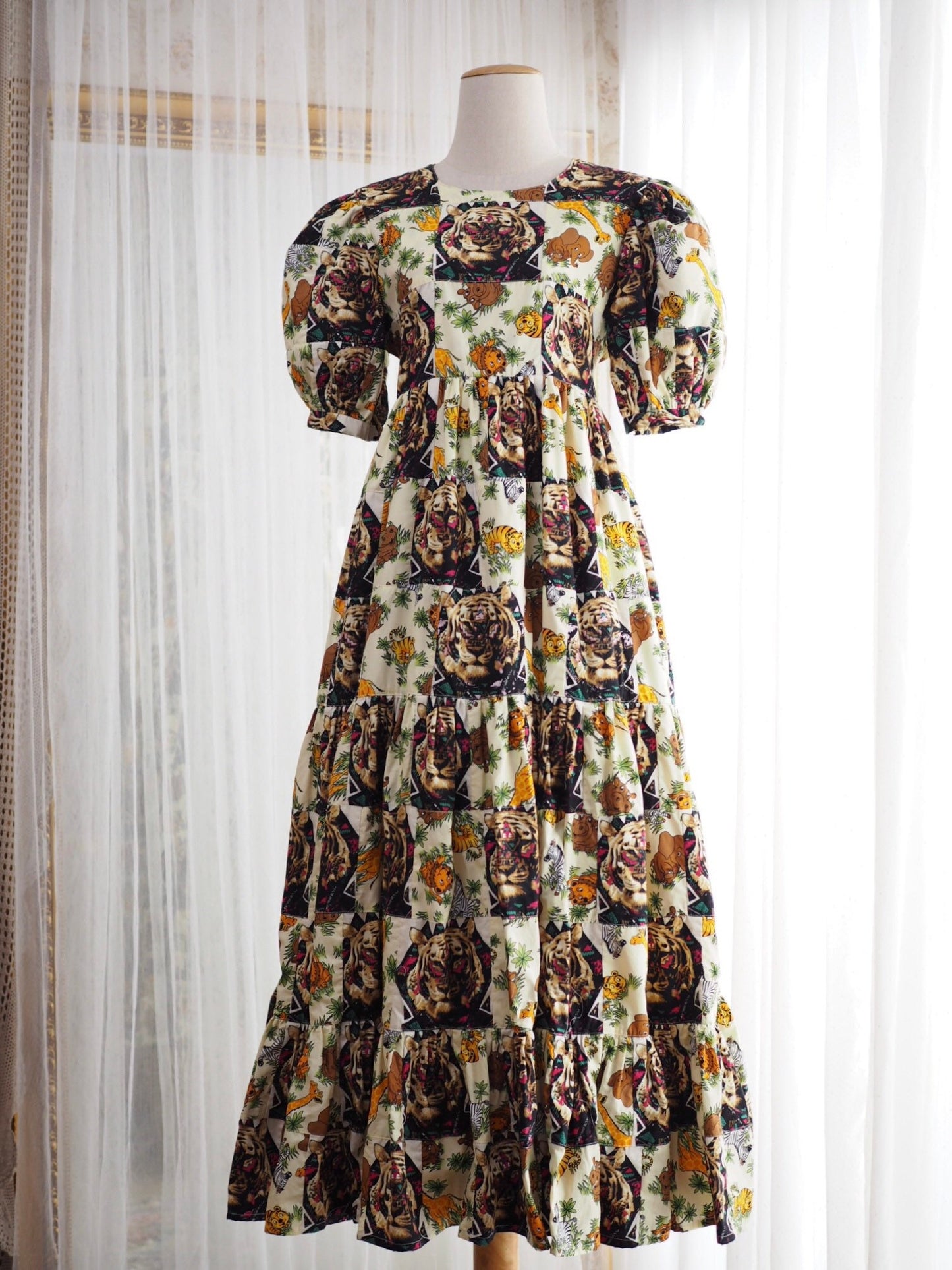 Tiger Print Babydoll Maxi Dress with White Collar – One of a Kind