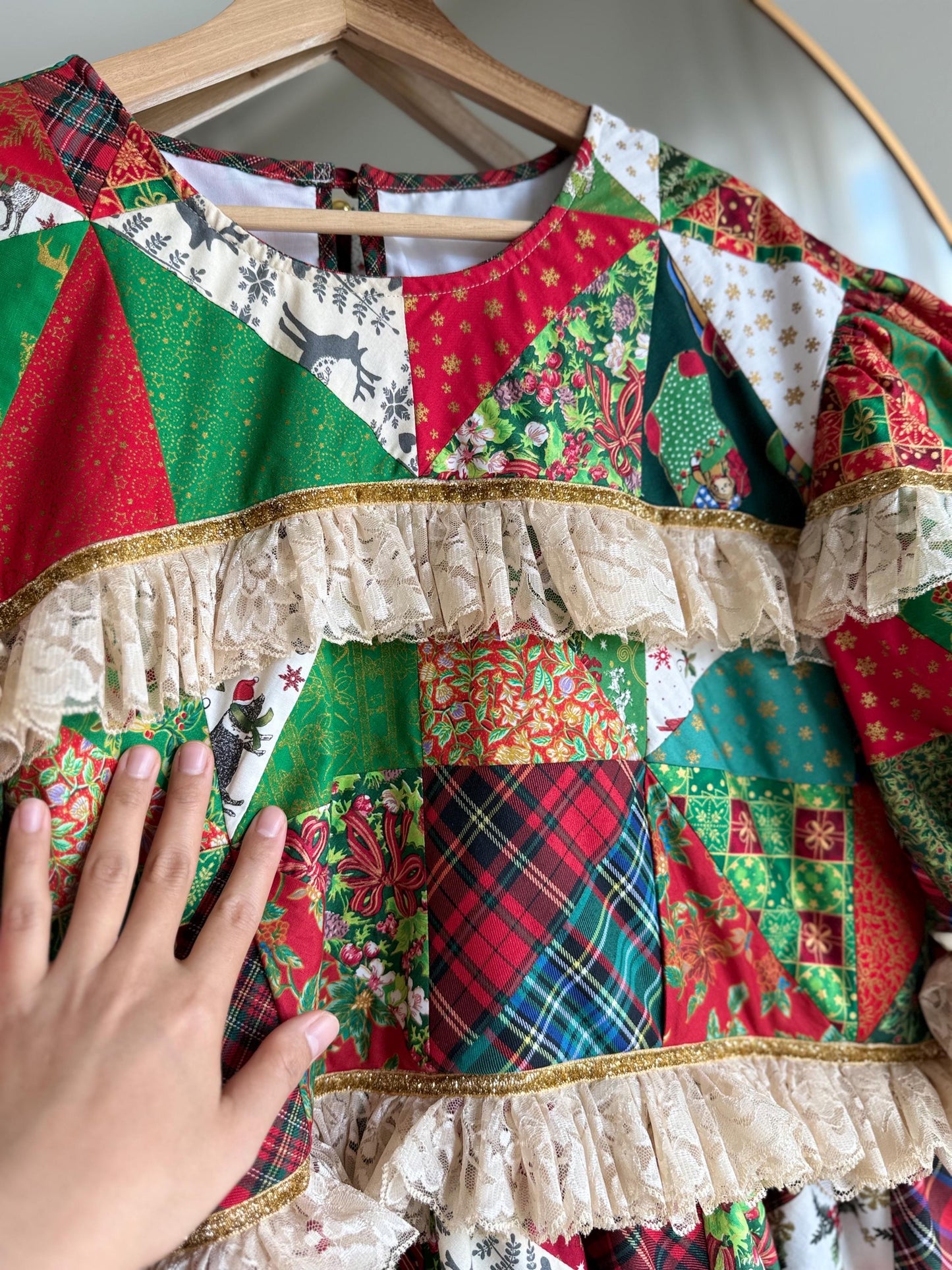 Christmas Patchwork Lace Tiered Dress – One of a Kind