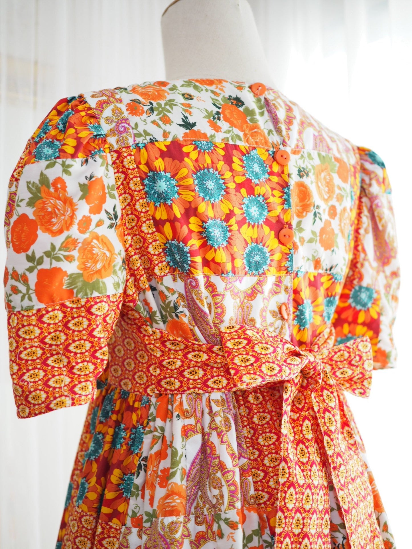 Orange Floral Patchwork Babydoll Maxi Dress – One of a Kind