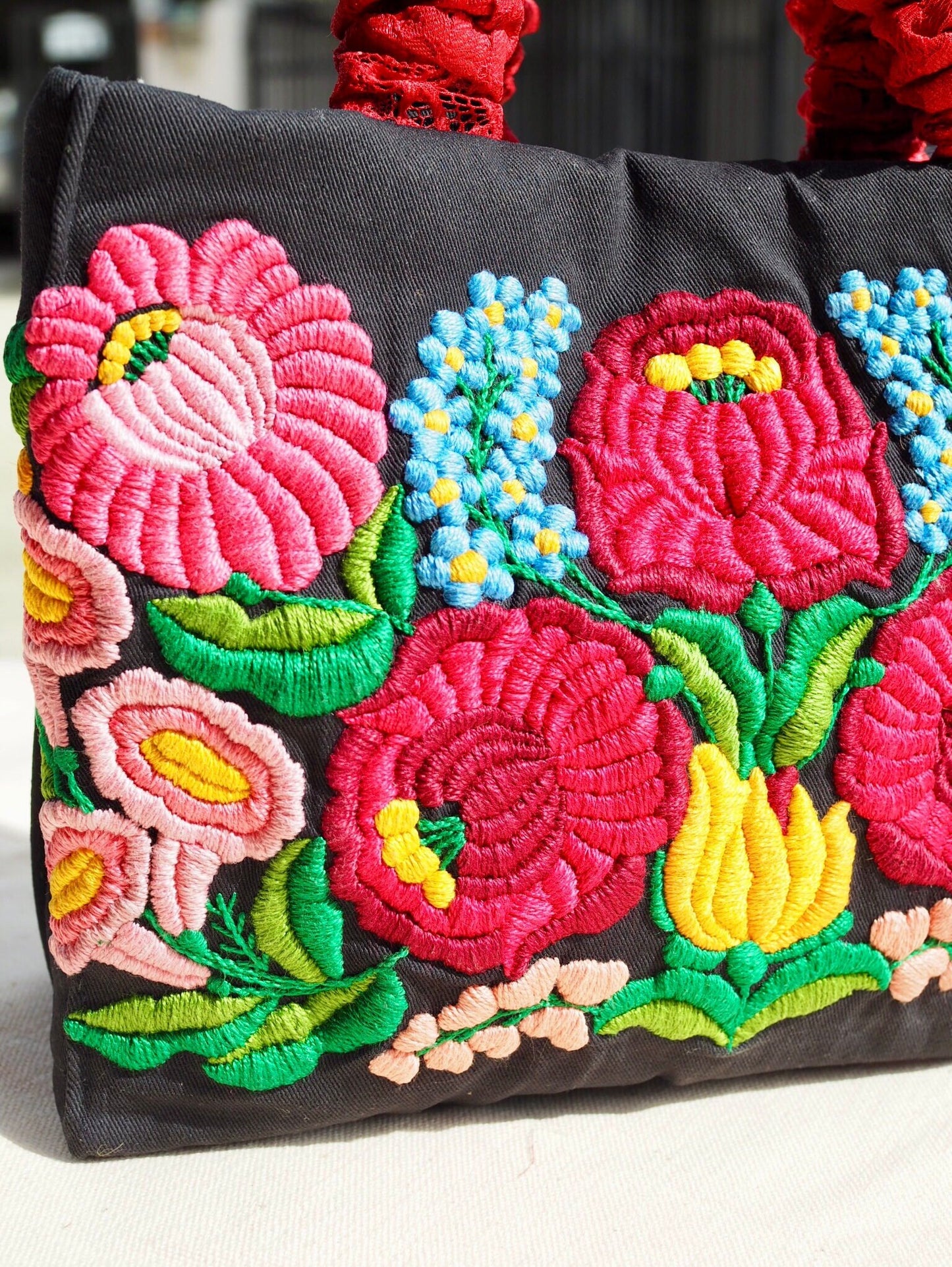 Hand-Embroidered Floral Scrunchie Tote Bag – Original Design, One of a Kind