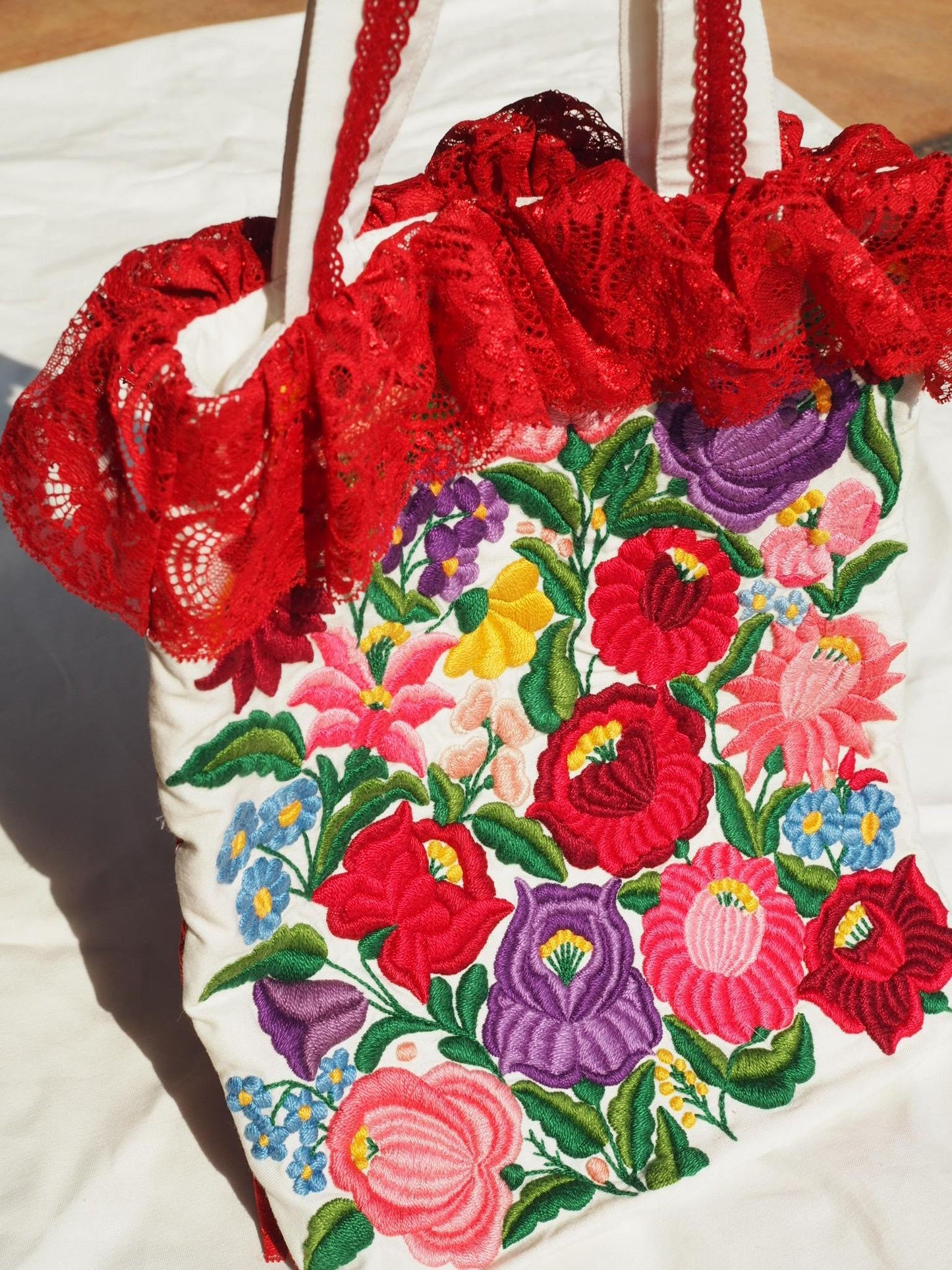 Hungarian-Inspired Hand-Embroidered Floral Tote Bag – Original Design, One of a Kind