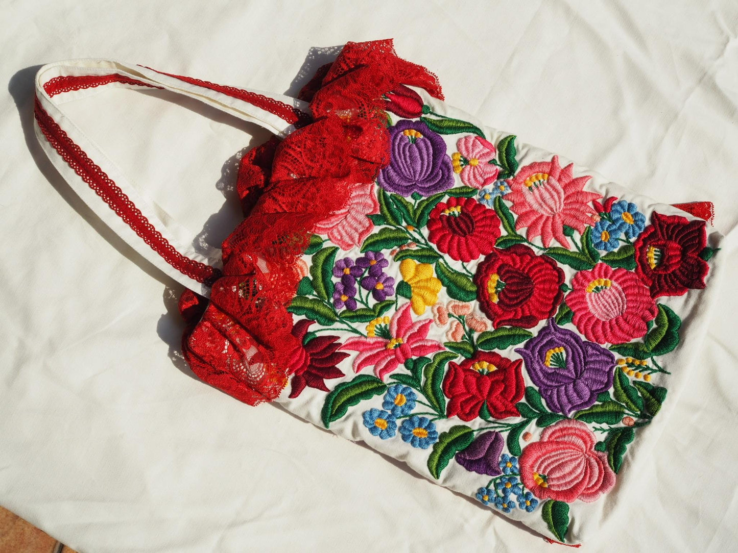 Hungarian-Inspired Hand-Embroidered Floral Tote Bag – Original Design, One of a Kind