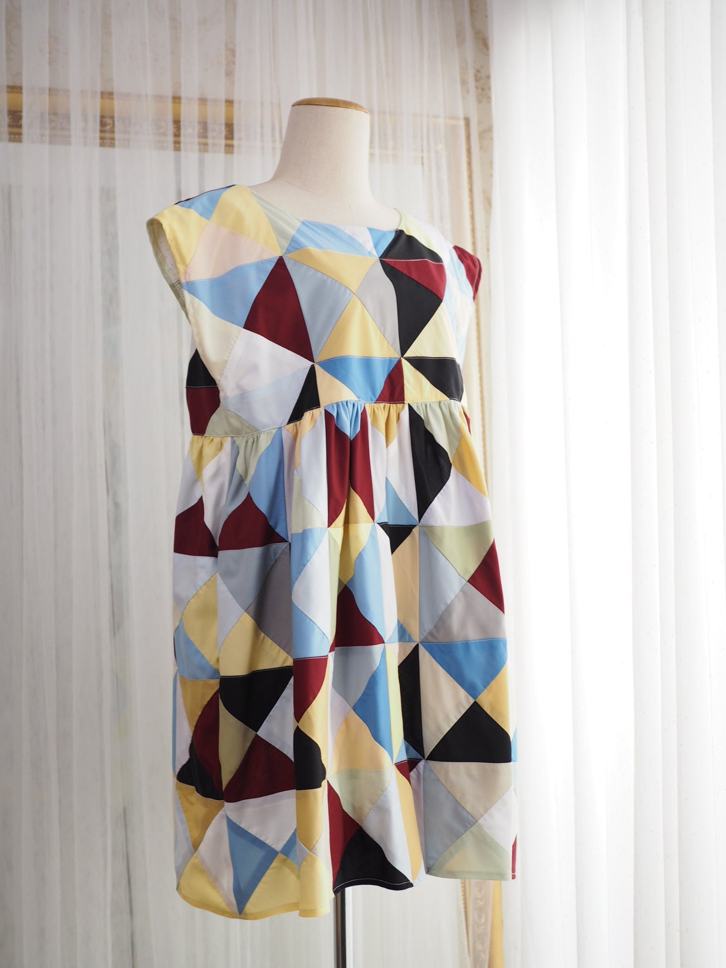 Geometric Patchwork Babydoll Dress – One of a Kind