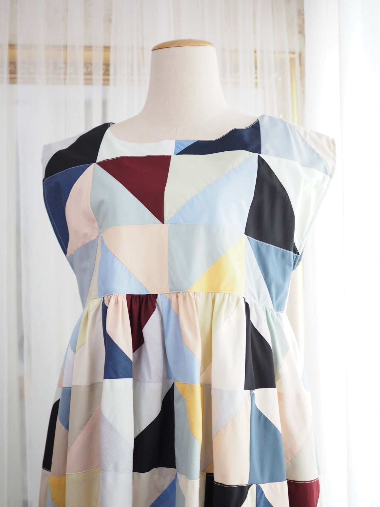Geometric Patchwork Babydoll Dress – One of a Kind