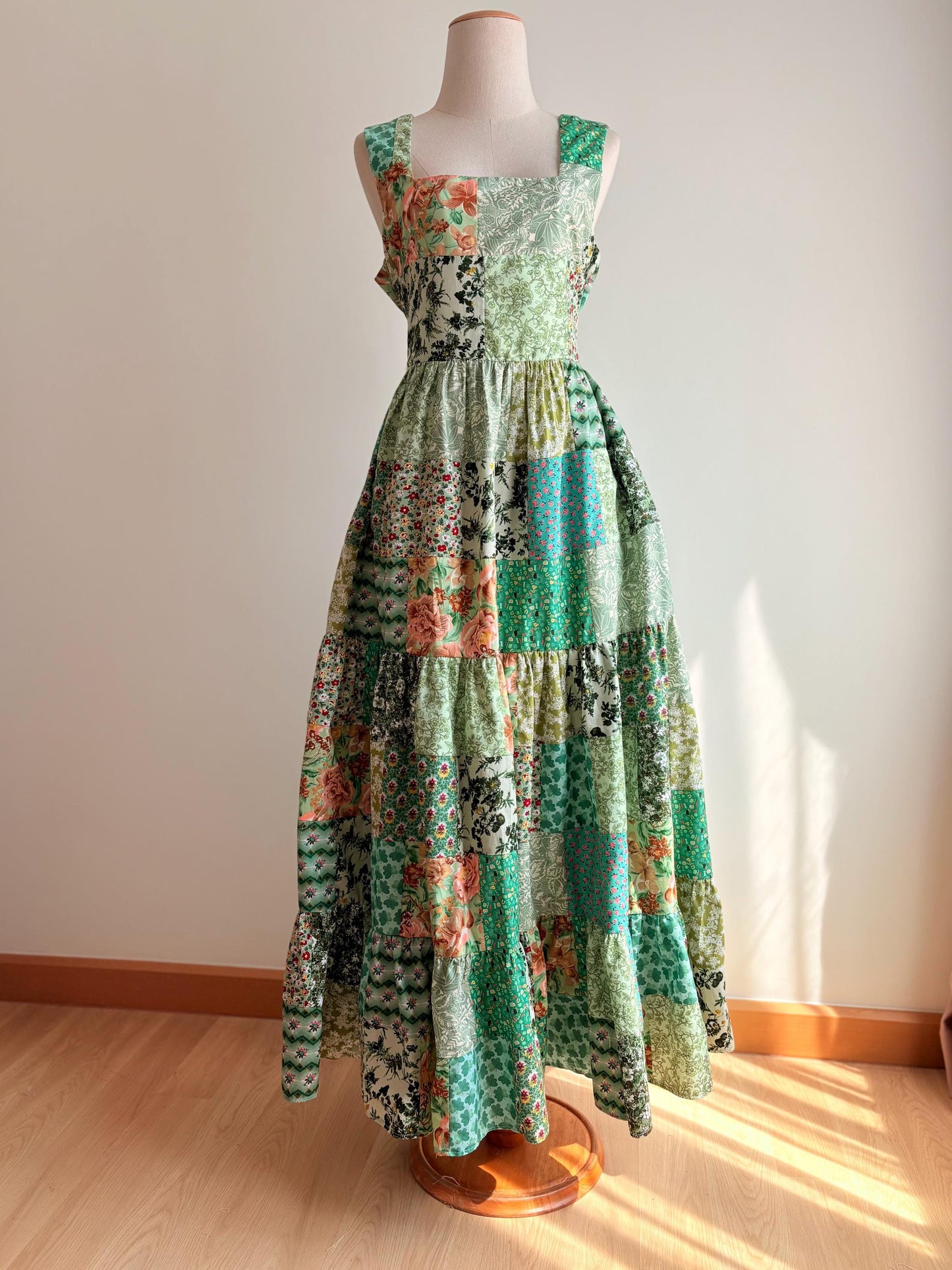 Green Floral Patchwork Maxi Dress – One of a Kind