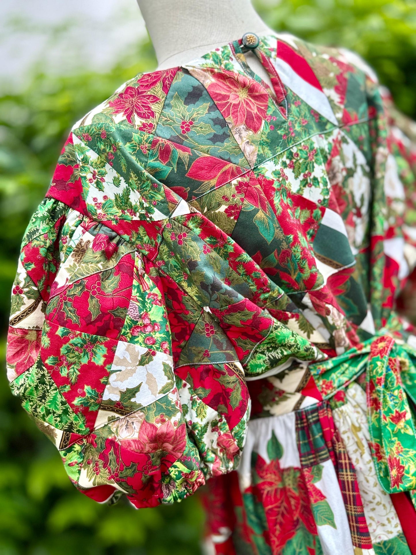 Red & Green Christmas Patchwork Babydoll Dress with Lace – One of a Kind