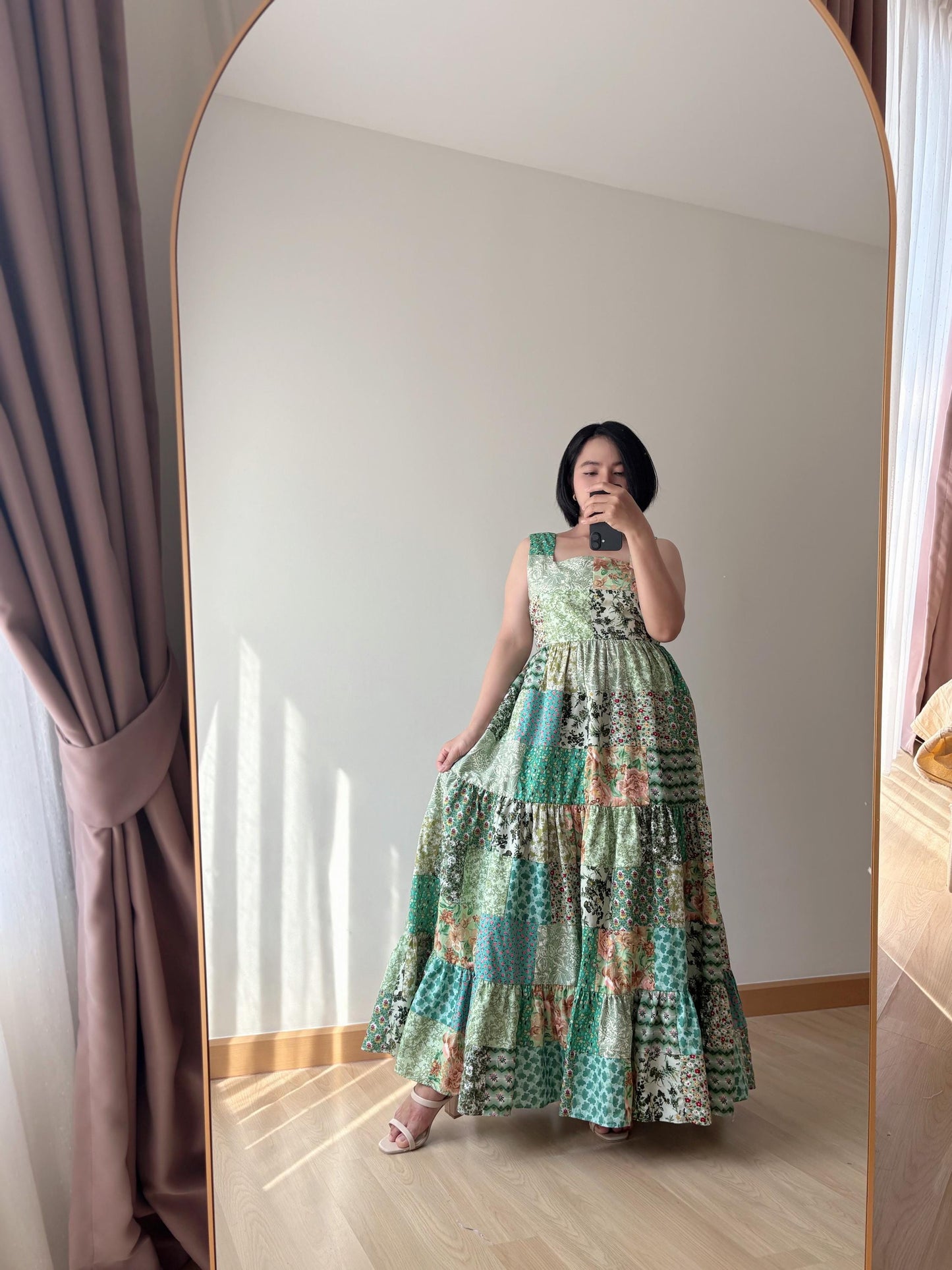 Green Floral Patchwork Maxi Dress – One of a Kind