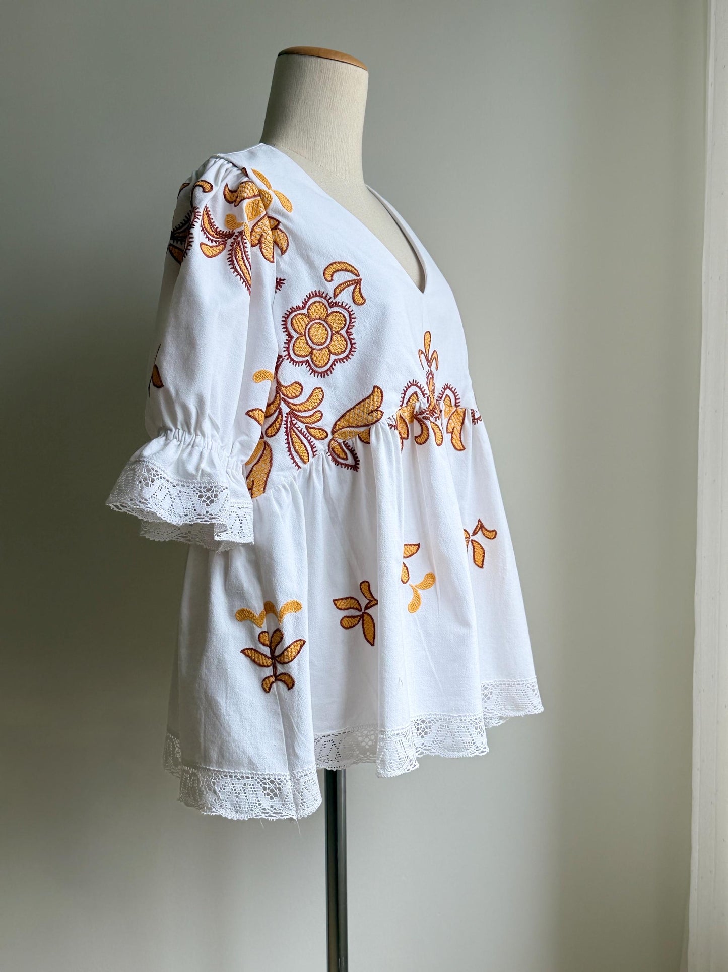 Upcycled Vintage Embroidered Tablecloth Babydoll Top – One of a Kind