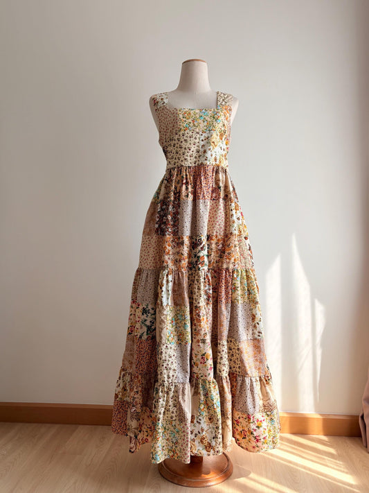 Neutral Floral Patchwork Maxi Dress – One of a Kind
