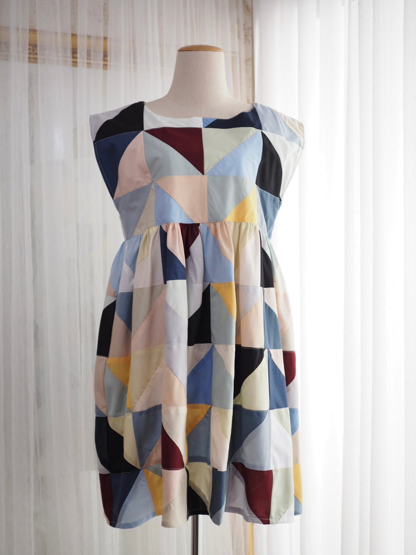Geometric Patchwork Babydoll Dress – One of a Kind