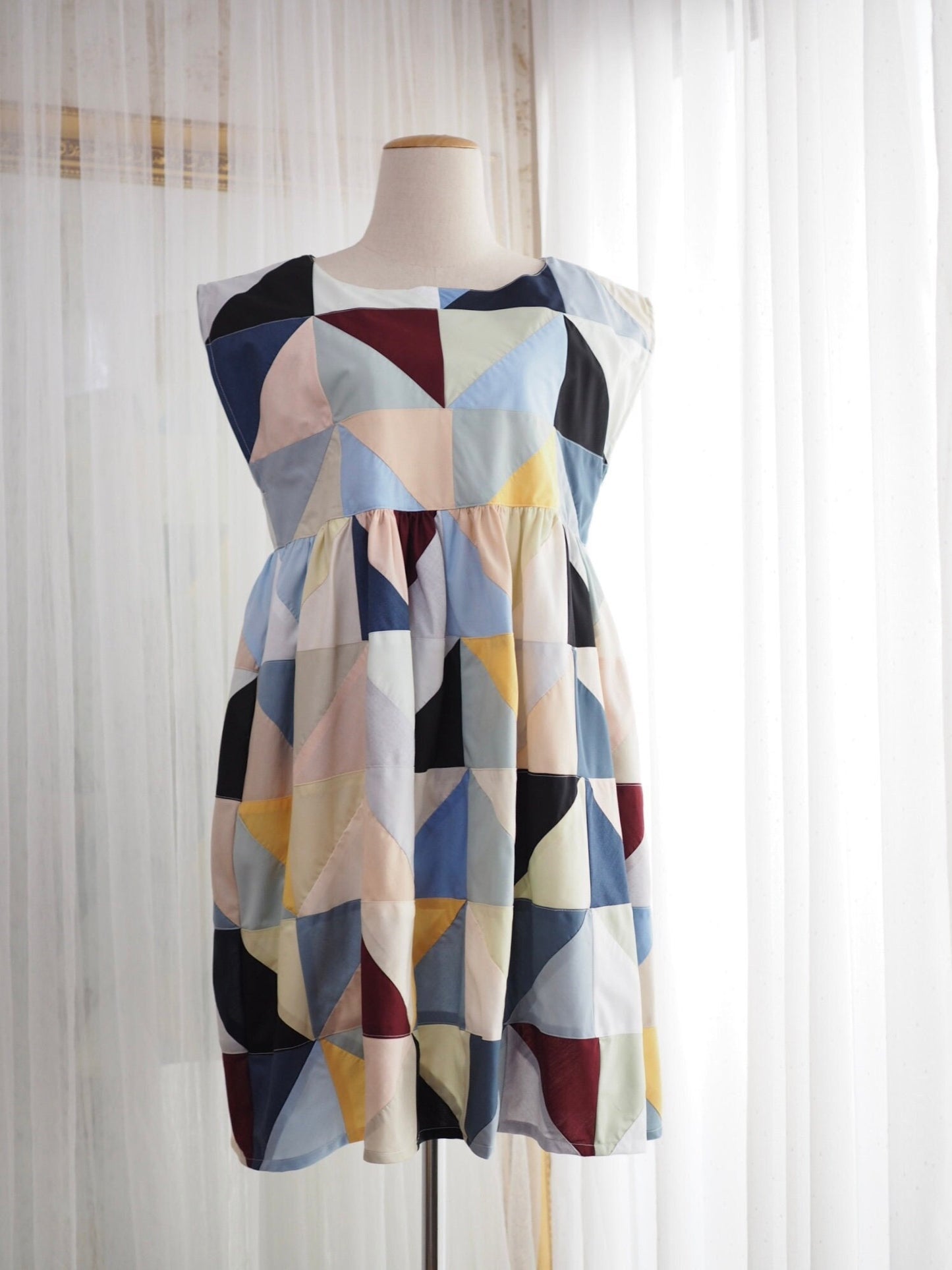 Geometric Patchwork Babydoll Dress – One of a Kind