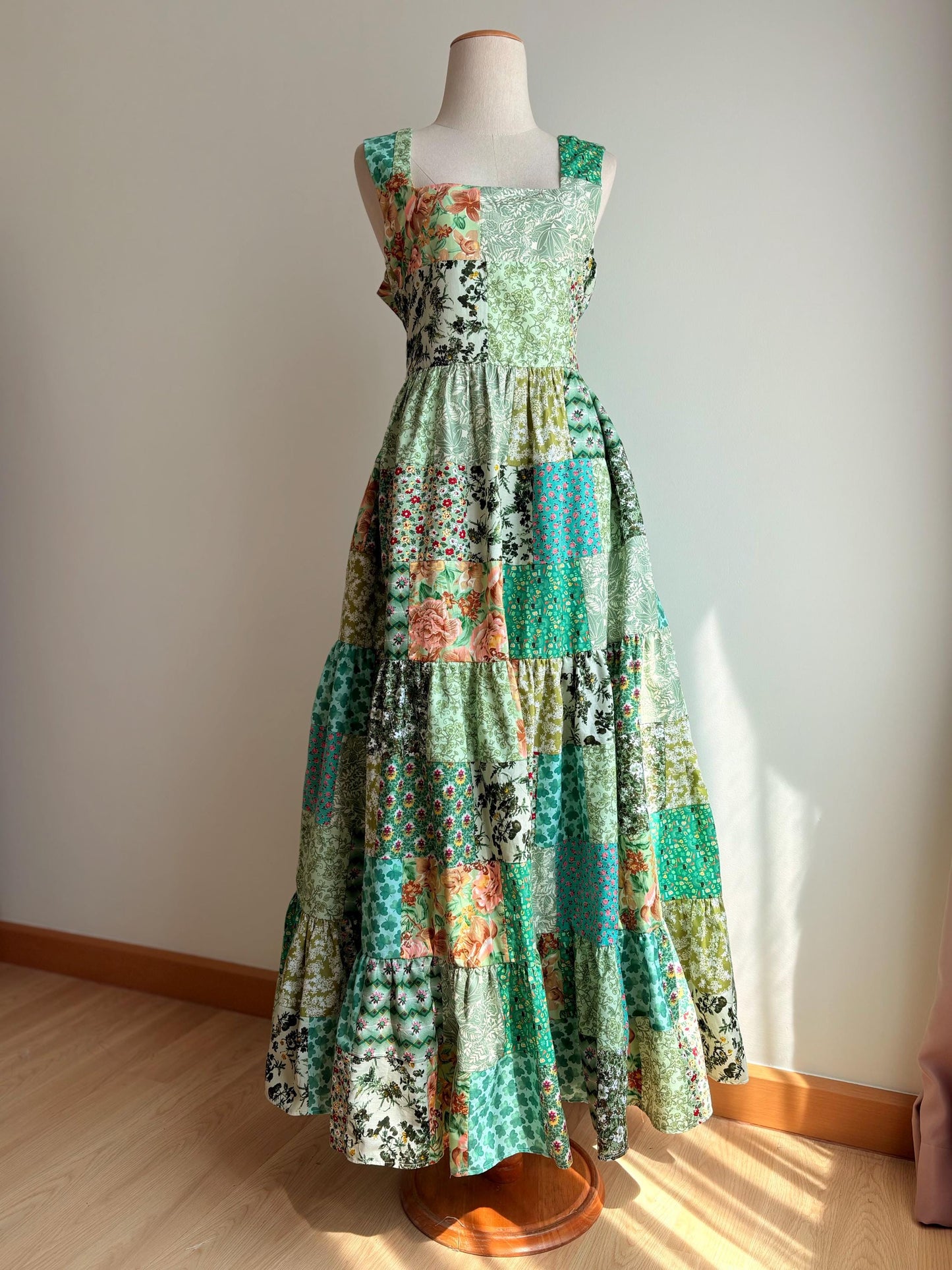 Green Floral Patchwork Maxi Dress – One of a Kind