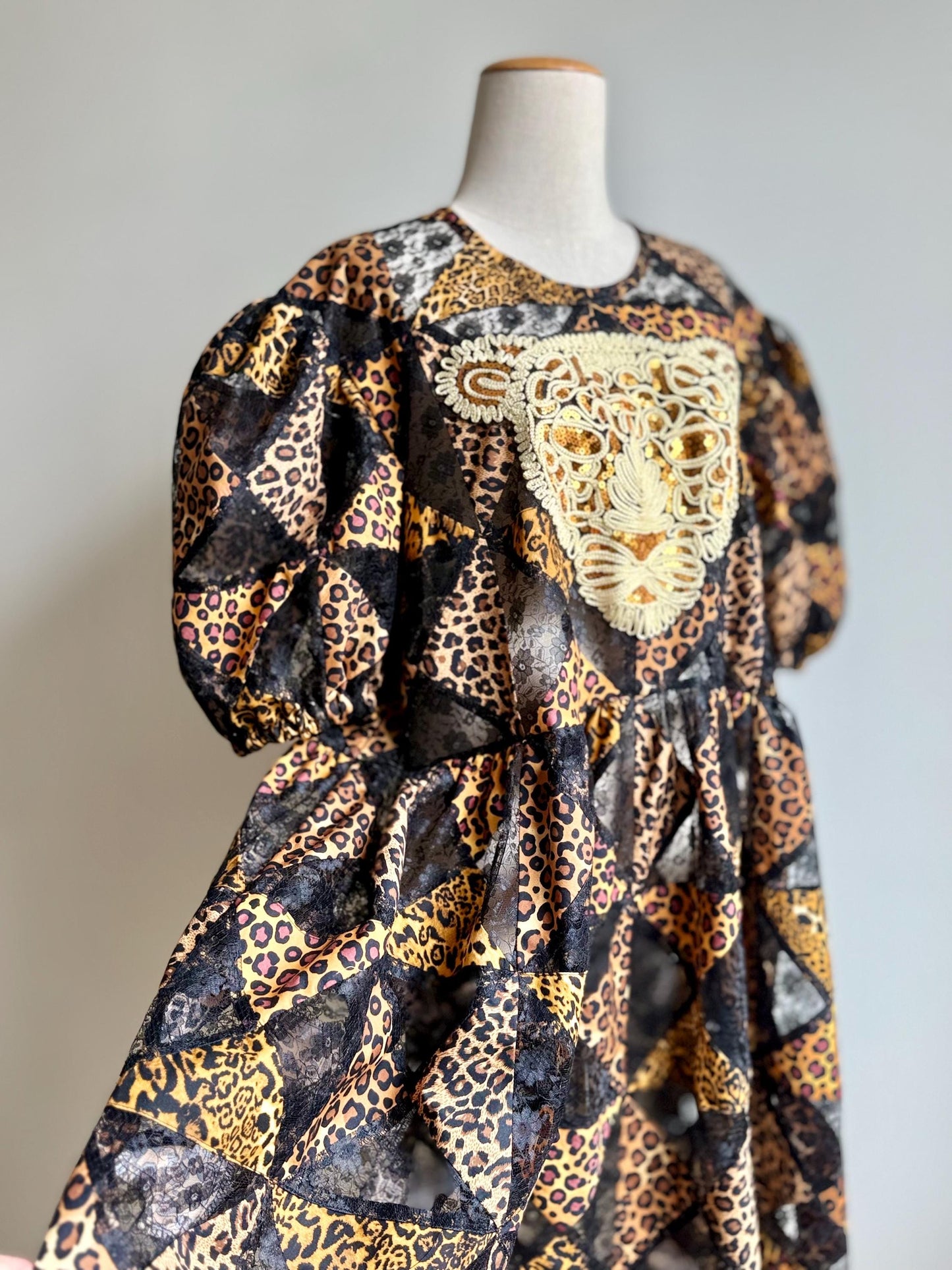 Leopard Patchwork Babydoll Midi Dress – One of a Kind