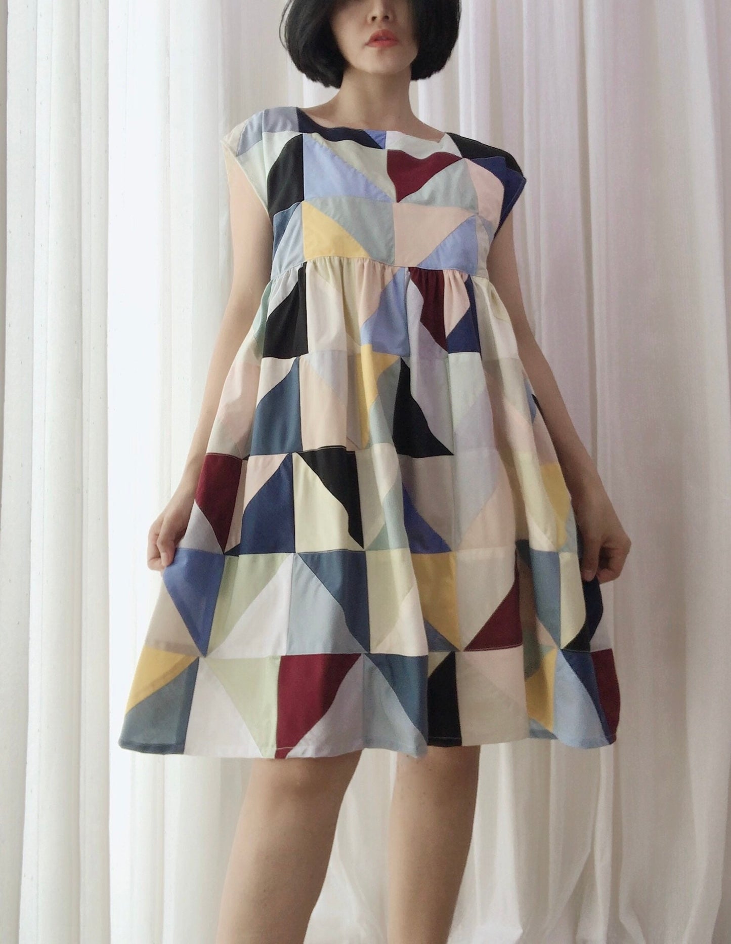 Geometric Patchwork Babydoll Dress – One of a Kind