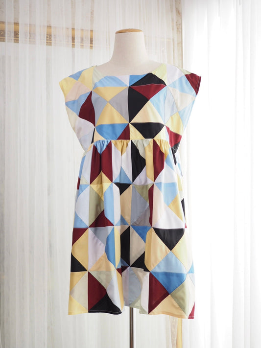 Geometric Patchwork Babydoll Dress – One of a Kind