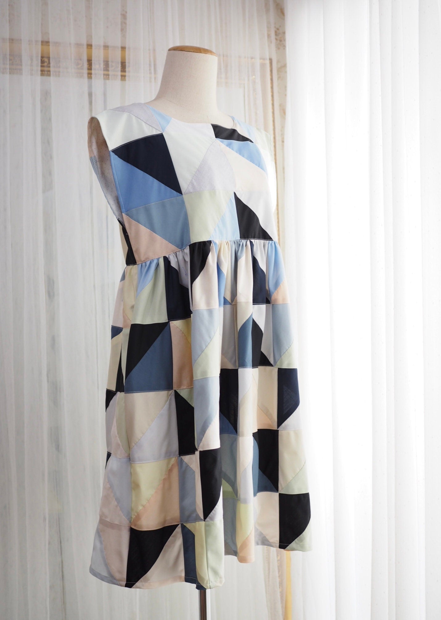 Geometric Patchwork Babydoll Dress – One of a Kind