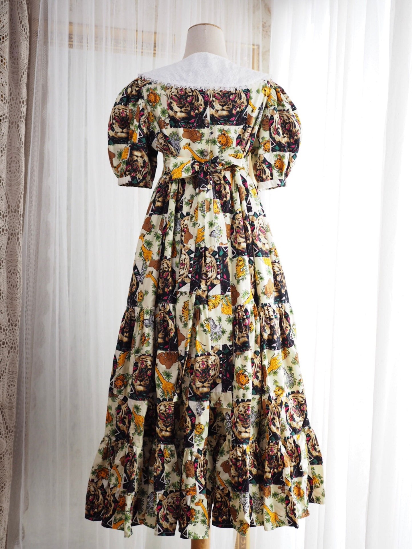 Tiger Print Babydoll Maxi Dress with White Collar – One of a Kind